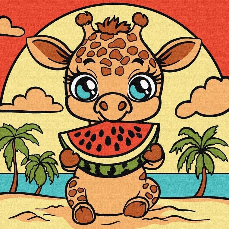 Ideyka, malowanie po numerach, Żyrafa i arbuz, 25-25 cm