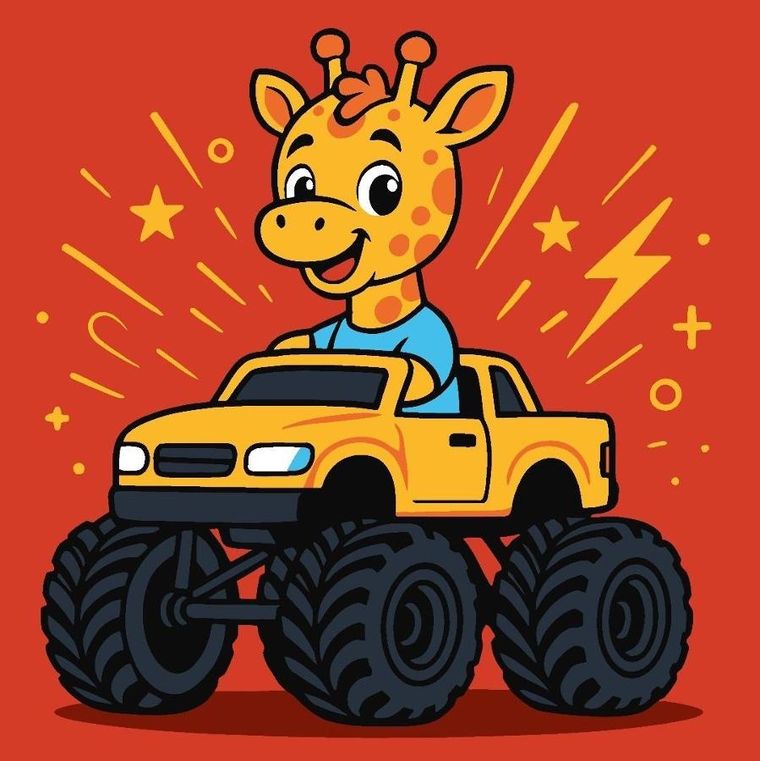 Ideyka, malowanie po numerach, Żyrafa w samochodzi Kids