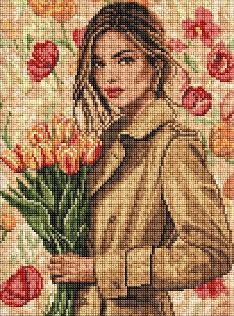 Ideyka, mozaika diamentowa, Dziewczyna w płaszczu, 30-40 cm