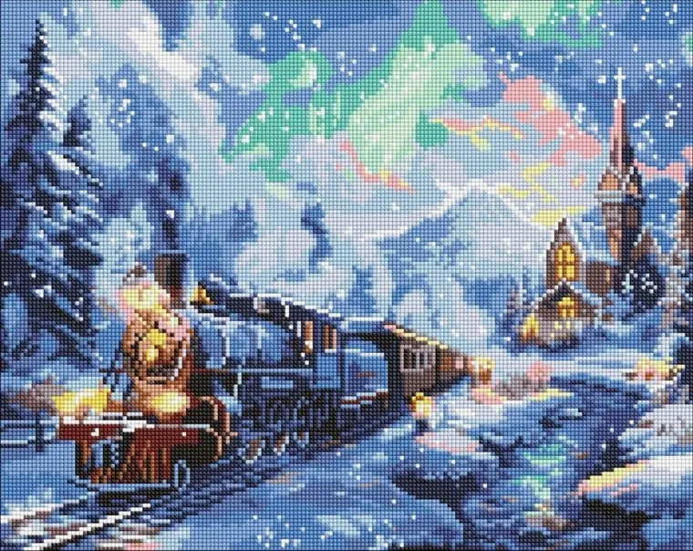 Ideyka, mozaika diamentowa, Świąteczny pociąg, 40-50 cm