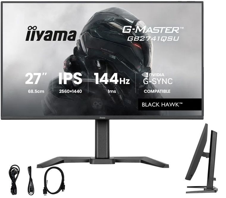Iiyama, monitor, 27", GB2741QSU-B1 IPS, QHD, 144Hz, 1ms, 2xUSB, Adaptive G-SYNC, HDMI, DP, 350cd, HAS (150) PIVOT