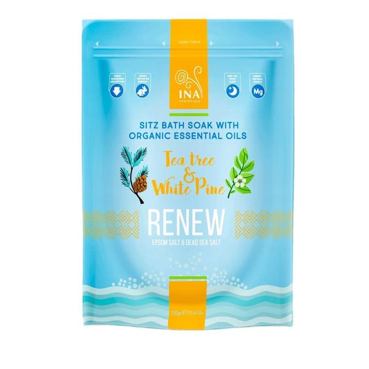 Ina Essentials, Renew, sól do kąpieli z drzewem herbacianym i sosną białą, 330g