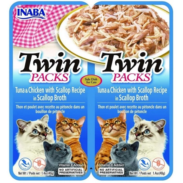 Inaba, Cat Twin, tuńczyk z kurczakiem przegrzebki, przysmak dla kotów, 2-40g