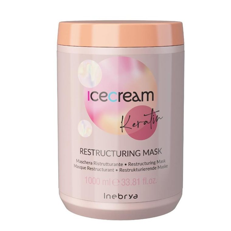 Inebrya, Ice Cream Keratin, keratynowa maska restrukturyzująca do włosów, 1000 ml