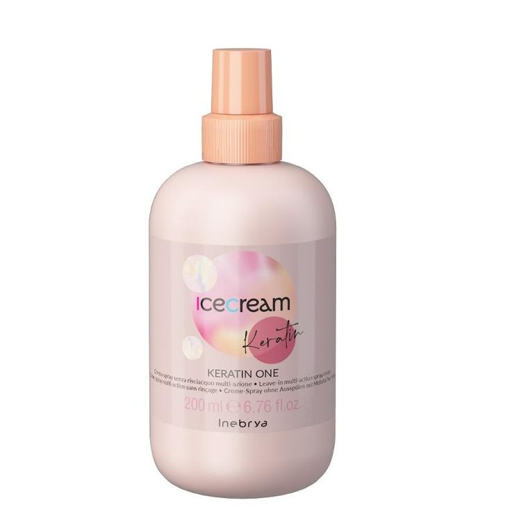 Inebrya, Ice Cream Keratin, wielozadaniowy krem w sprayu bez spłukiwania, 200 ml