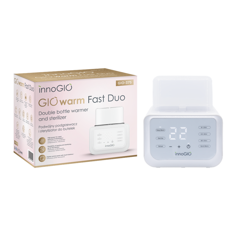 InnoGIO, GIOwarm Fast Duo, podwójny podgrzewacz i sterylizator do butelek