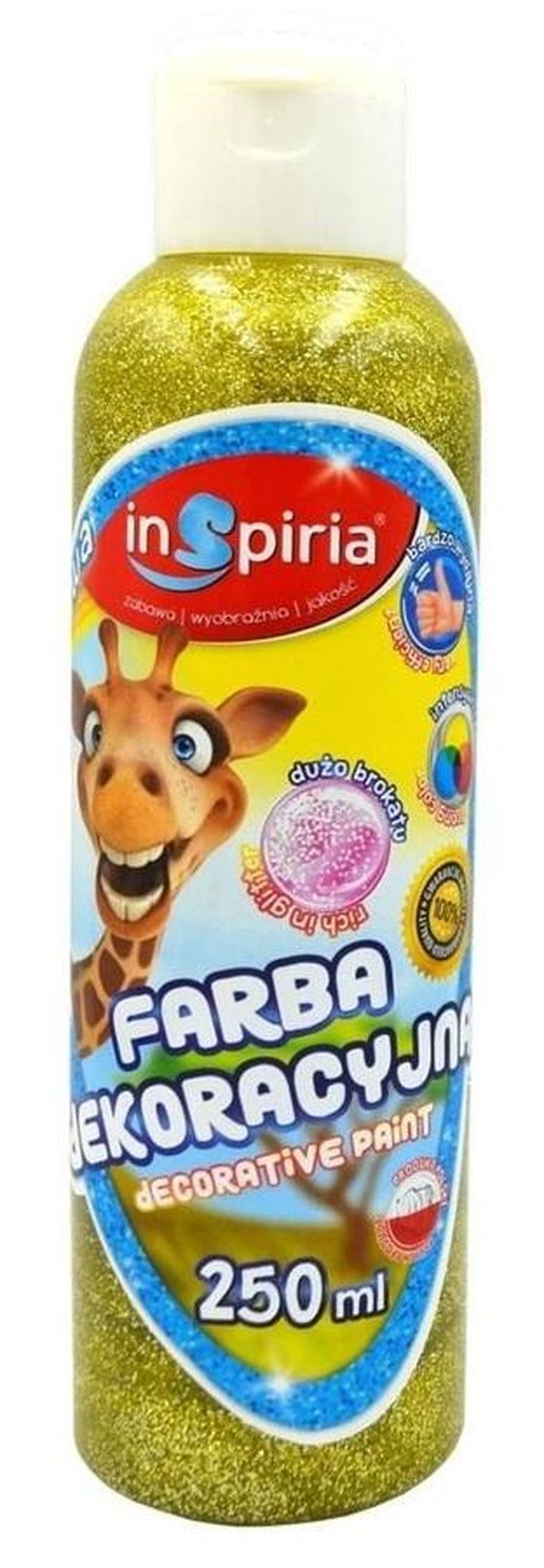 InSpiria, farba dekoracyjna, brokatowa, żółta, 250 ml