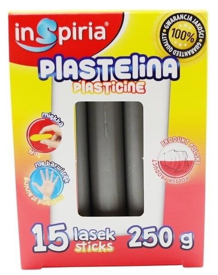 Inspiria, plastelina, szara, 15 lasek, 250g