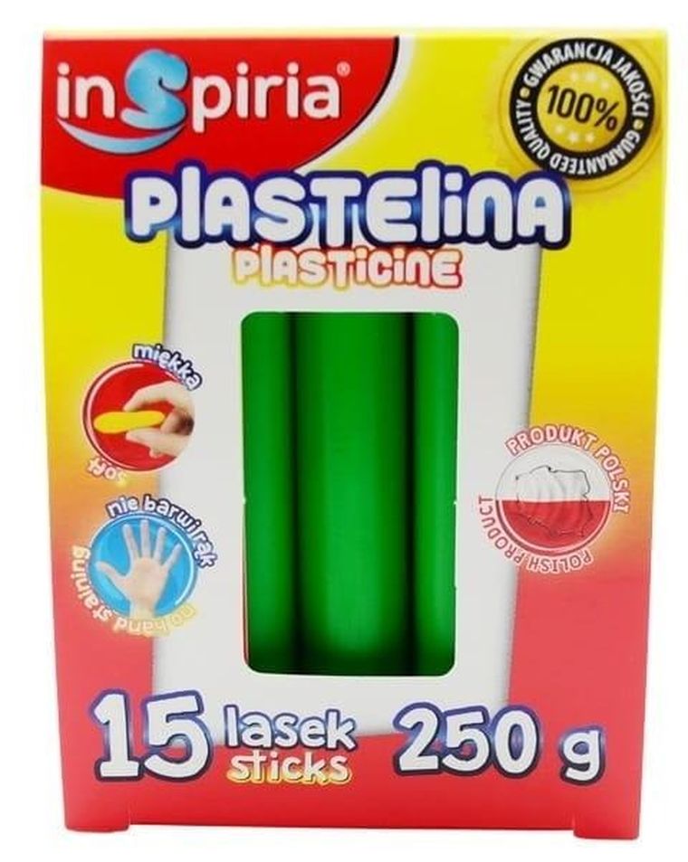 Inspiria, plastelina, zielona, 15 lasek, 250g