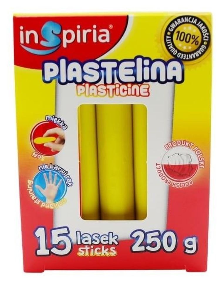 Inspiria, plastelina, żółta, 15 lasek, 250g