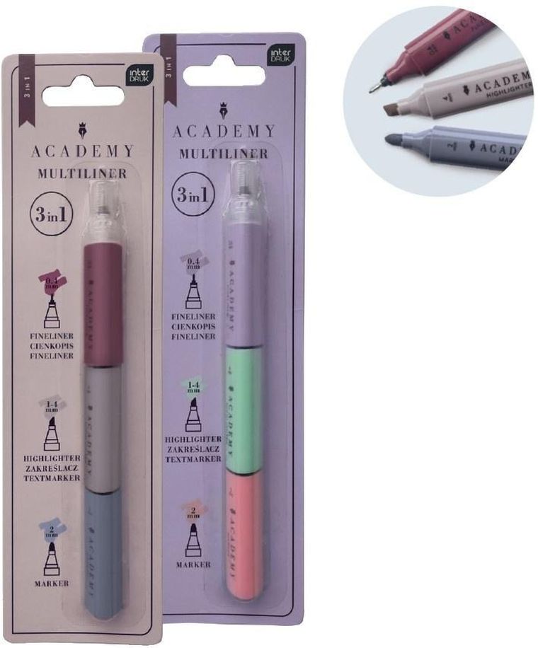 Interdruk, Academy Multiliner, marker zakreślacz cienkopis, 3w1, 1 szt.