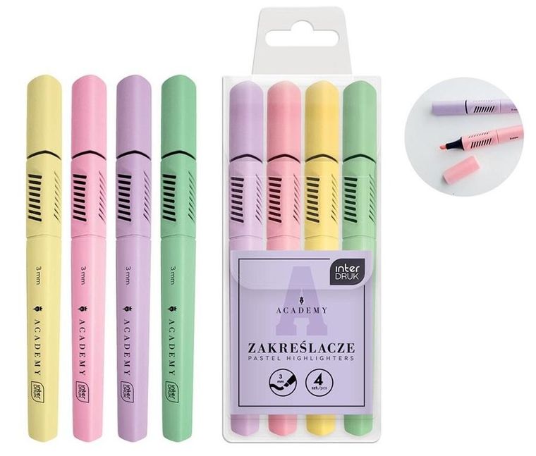 Interdruk, Academy, zakreślacze, pastelowe, 4 kolory