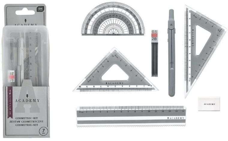 Interdruk, Academy, zestaw geometryczny w pudełku, 7 elementów