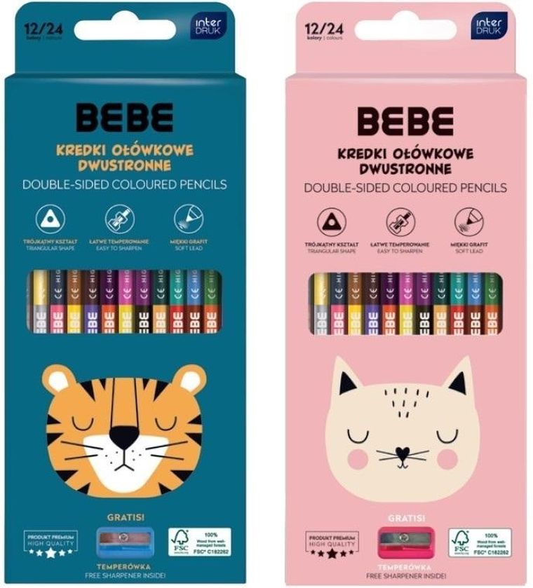 Interdruk, BB Friends, kredki ołówkowe dwustronnez temperówką, trójkątne, 24 kolory, 1 szt.