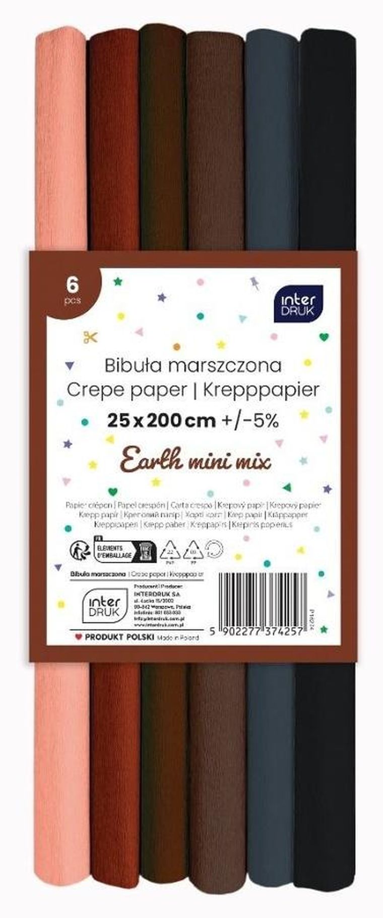 Interdruk, bibuła marszczona, Earth, 200-25 cm, 6 szt.