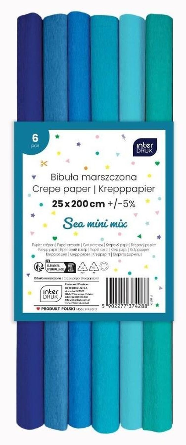 Interdruk, bibuła marszczona, Sea, 200-25 cm, 6 szt.