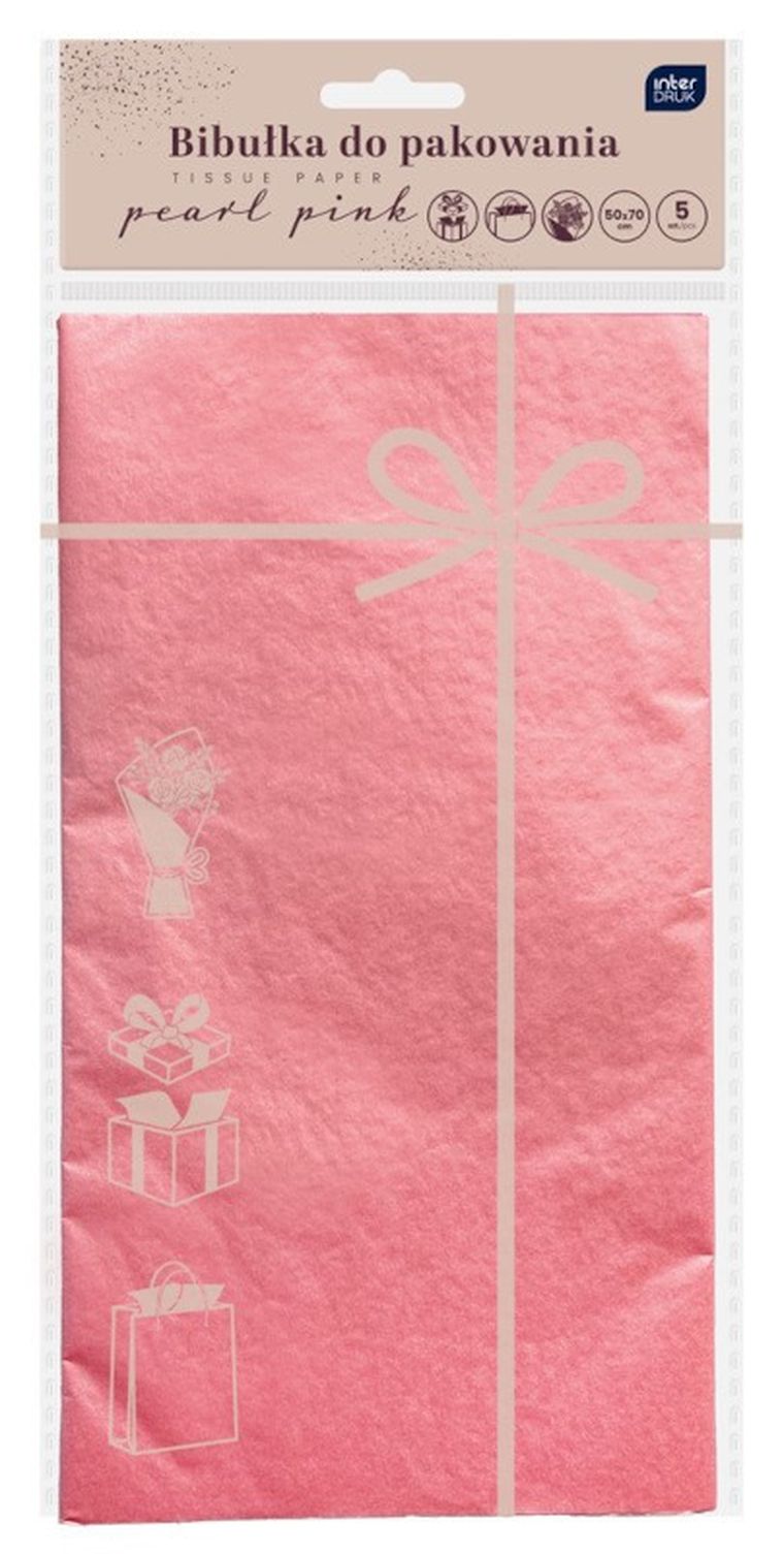 Interdruk, bibułka do pakowania, 50-70 cm, 5 arkuszy, perłowy róż
