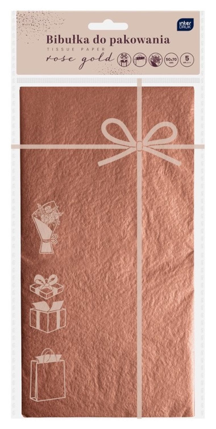 Interdruk, bibułka do pakowania, 50-70 cm, 5 arkuszy, rose gold