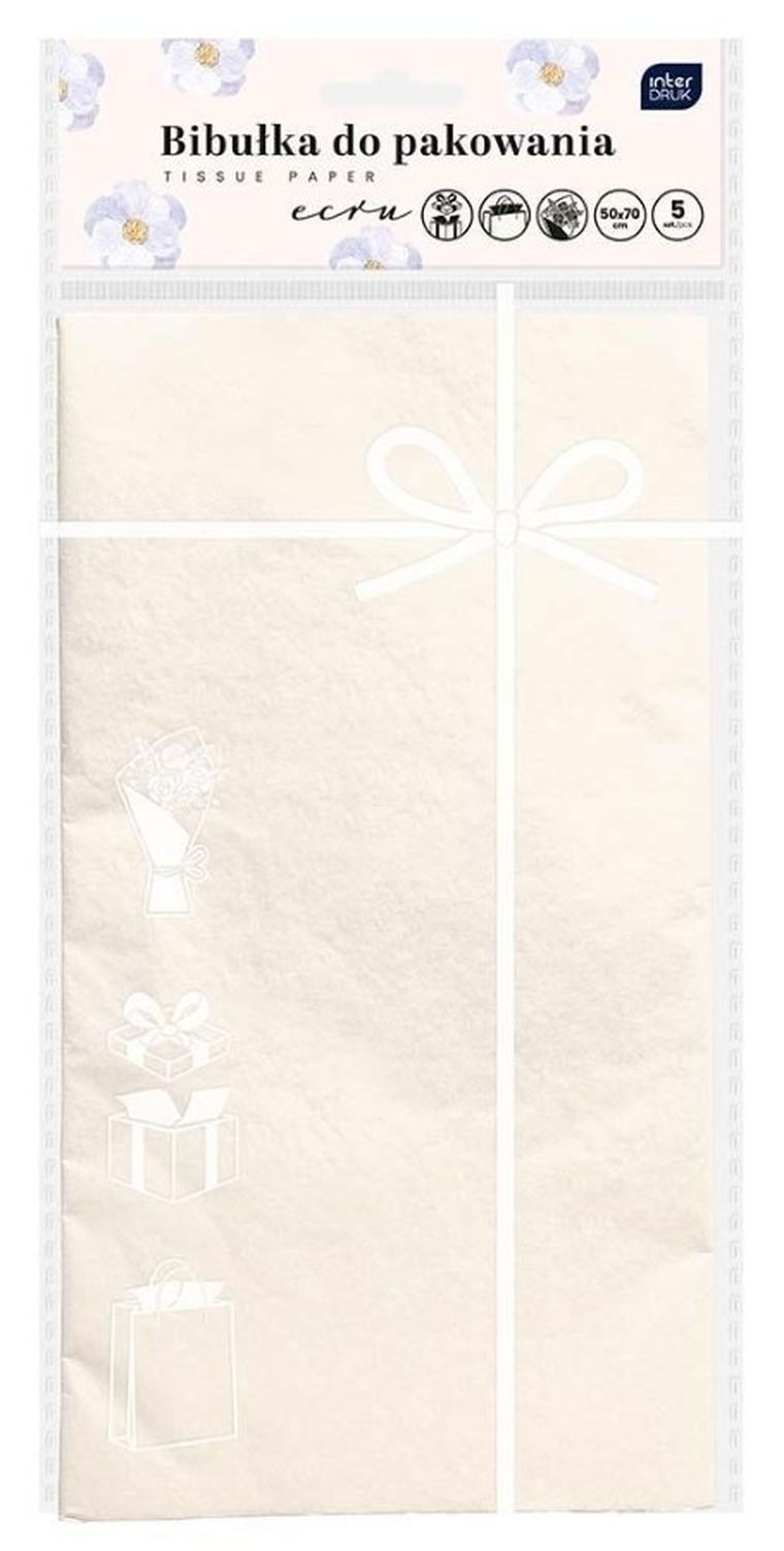 Interdruk, bibułka do pakowania, ecru, 5 arkuszy, 50-70 cm
