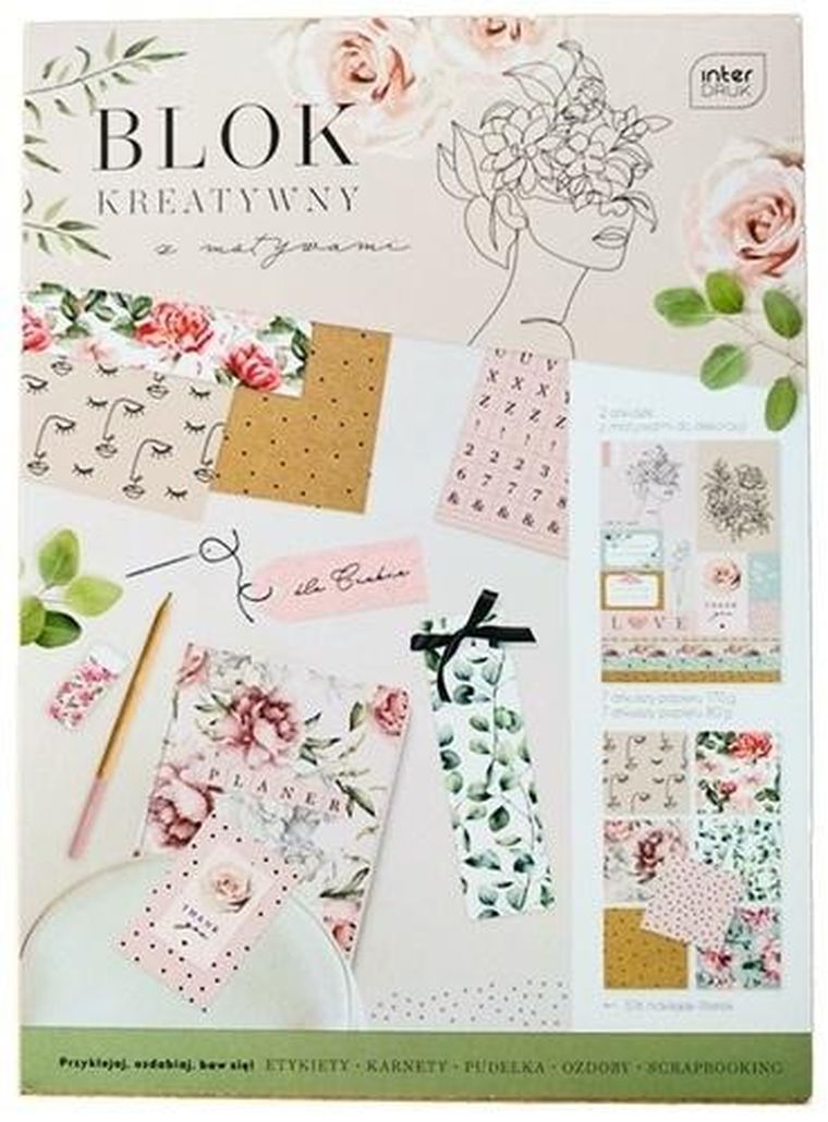 Interdruk, blok kreatywny z naklejkami A4, Garden