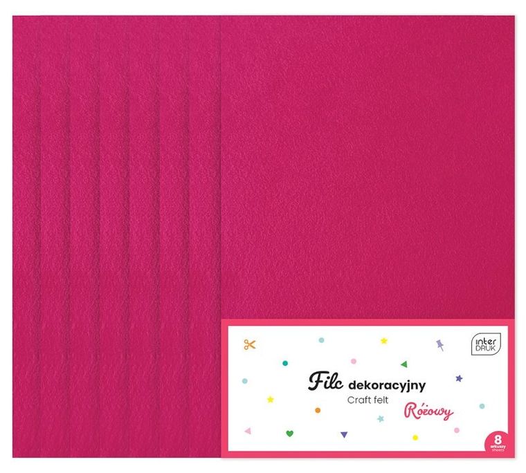 Interdruk, filc dekoracyjny A4, 8 arkuszy, różowy