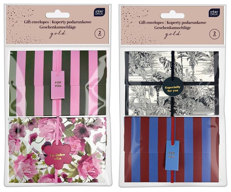 Interdruk, koperty podarunkowe z gumką, złote, 2 szt.