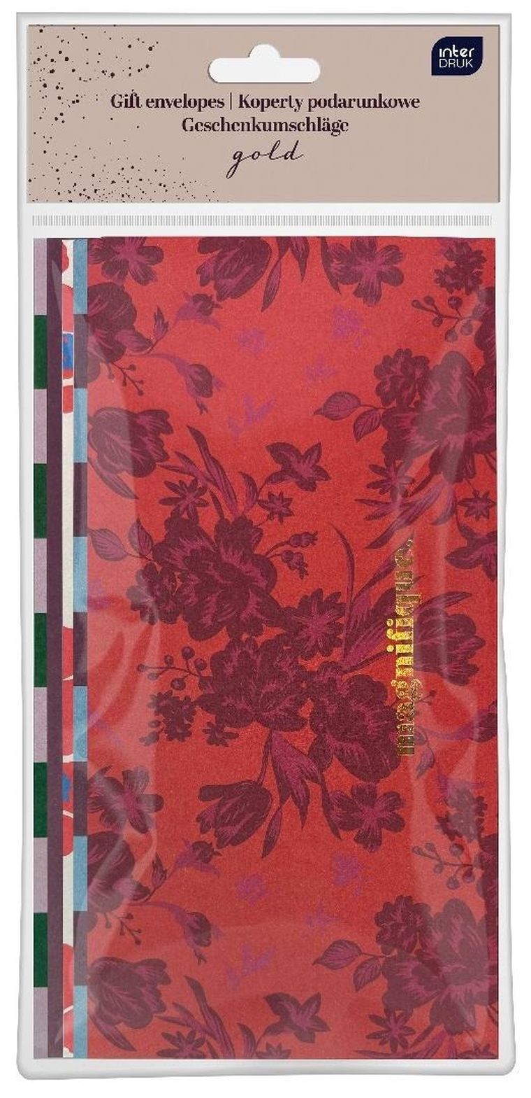 Interdruk, koperty podarunkowe, złote, 22-11 cm, 5 szt.