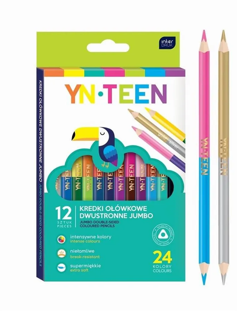 Interdruk, kredki jumbo dwustronne, 24 kolory