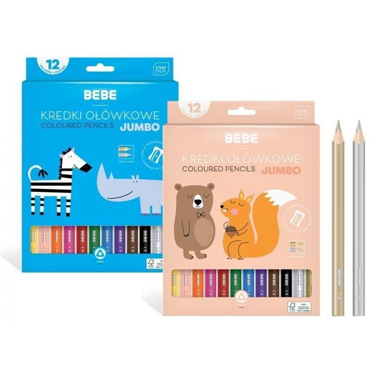 Interdruk, kredki ołówkowe Jumbo BB kids, 12 kolorów