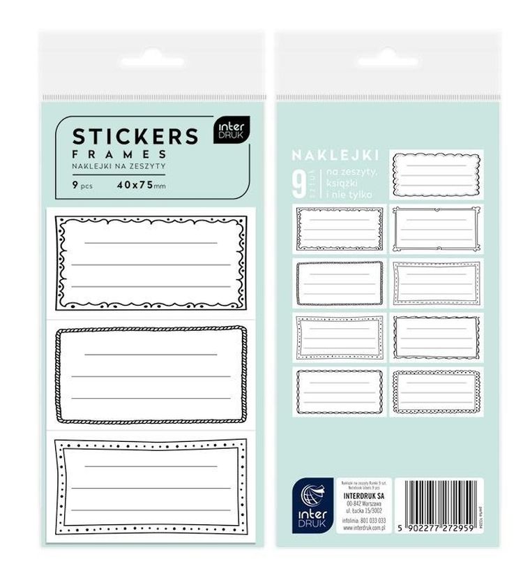 Interdruk, naklejki na zeszyt, 9 naklejek