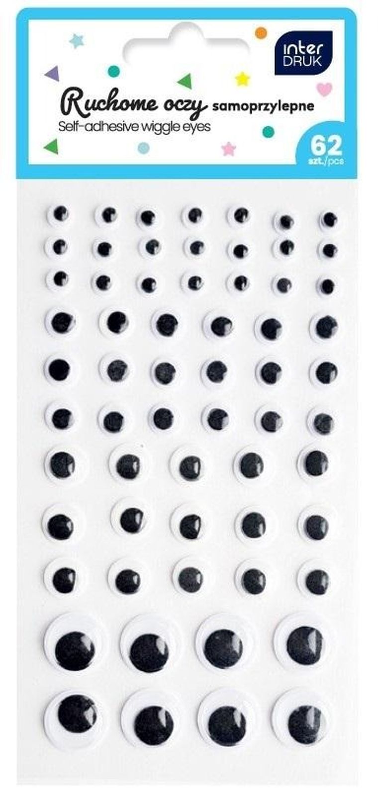 Interdruk, oczy ruchome samoprzylepne, 62 szt.