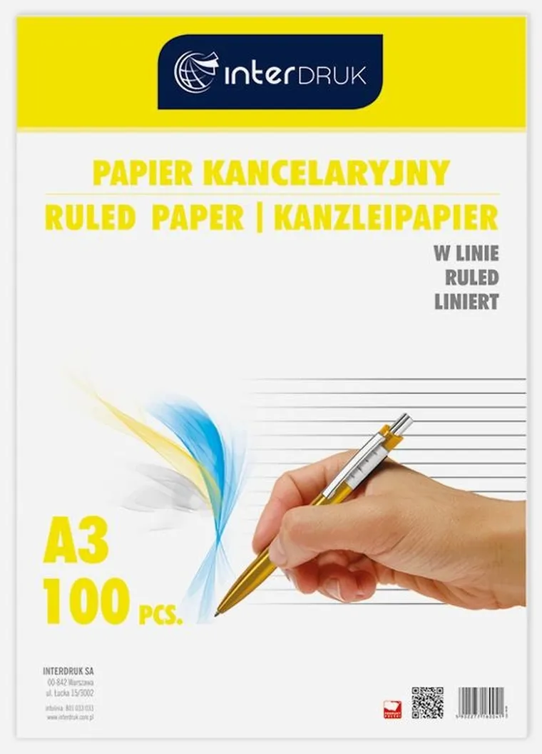 Interdruk, papier kancelaryjny A3, 100 kartek, linia