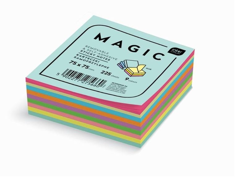 Interdruk, Sticky Notes, karteczki samoprzylepne, magic, 75-75 mm, 225 kartek