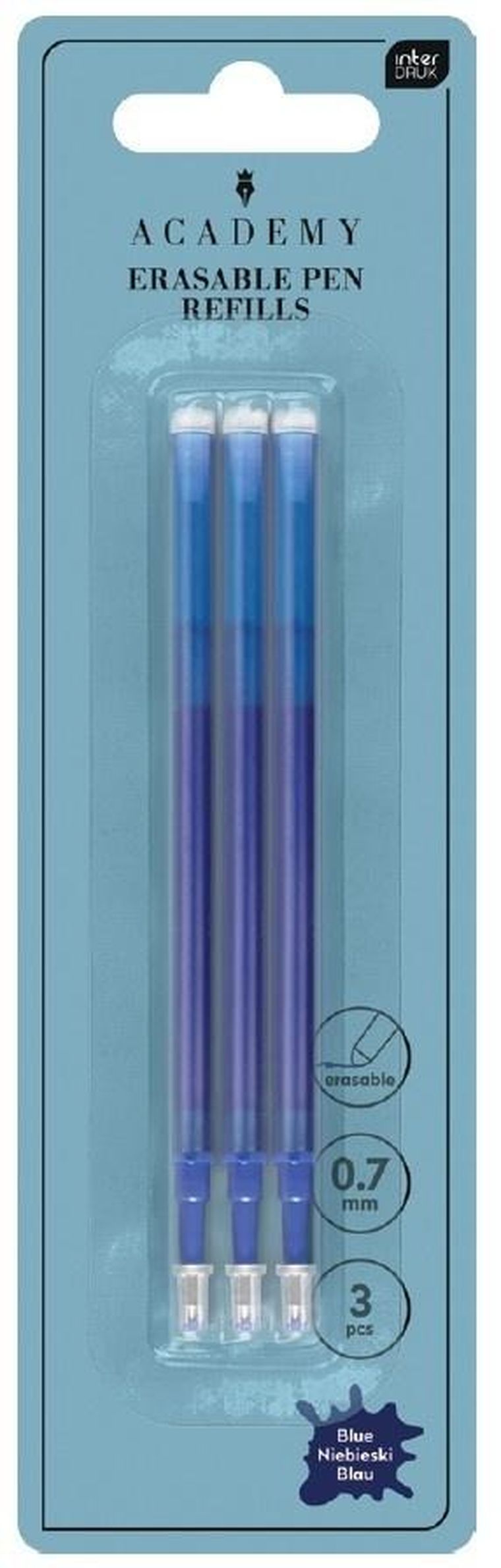 Interdruk, wkłady do długopisów ścieralnych, niebieski, 3 szt.