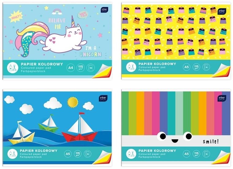 Interdruk, zeszyt papierów kolorowych, A4, 10 kartek