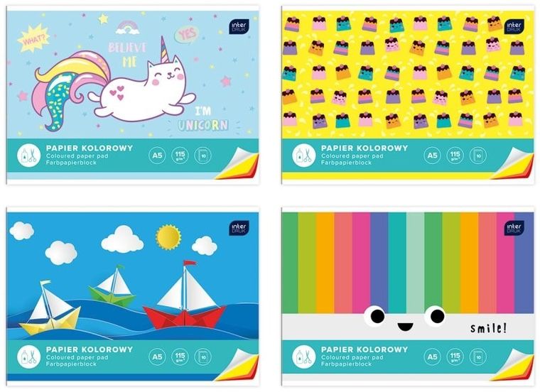 Interdruk, zeszyt papierów kolorowych, A5, 10 kartek