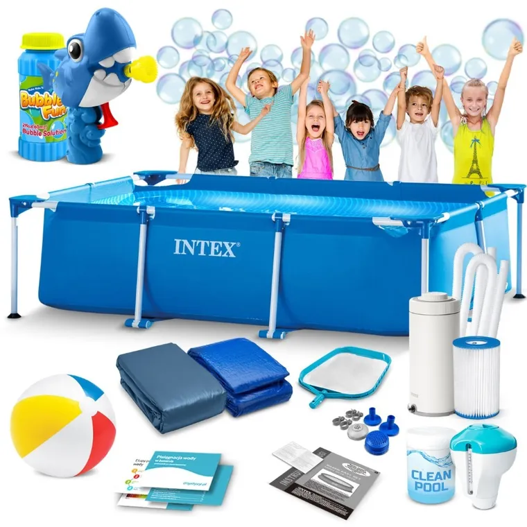 Intex, basen ogrodowy, stelażowy, 300-200-75 cm + maszynka do baniek