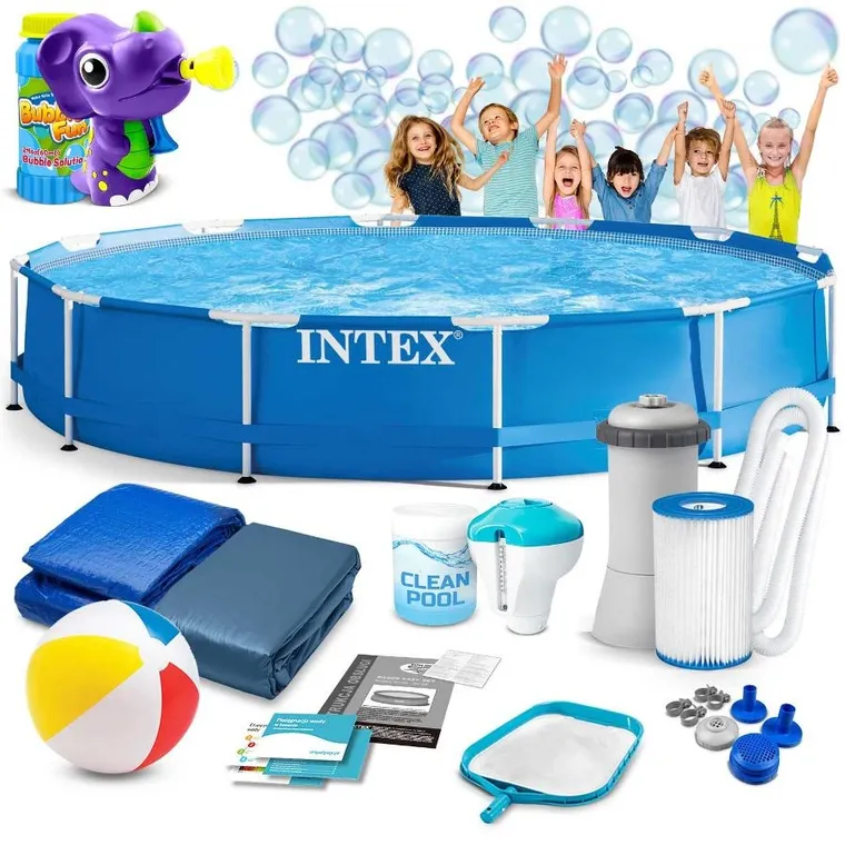 Intex, basen ogrodowy, stelażowy, 366-76 cm + maszynka do baniek