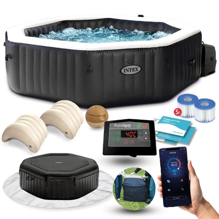 Intex, dmuchane SPA jacuzzi z hydromasażem, 4 os., akcesoria, 180-71 cm