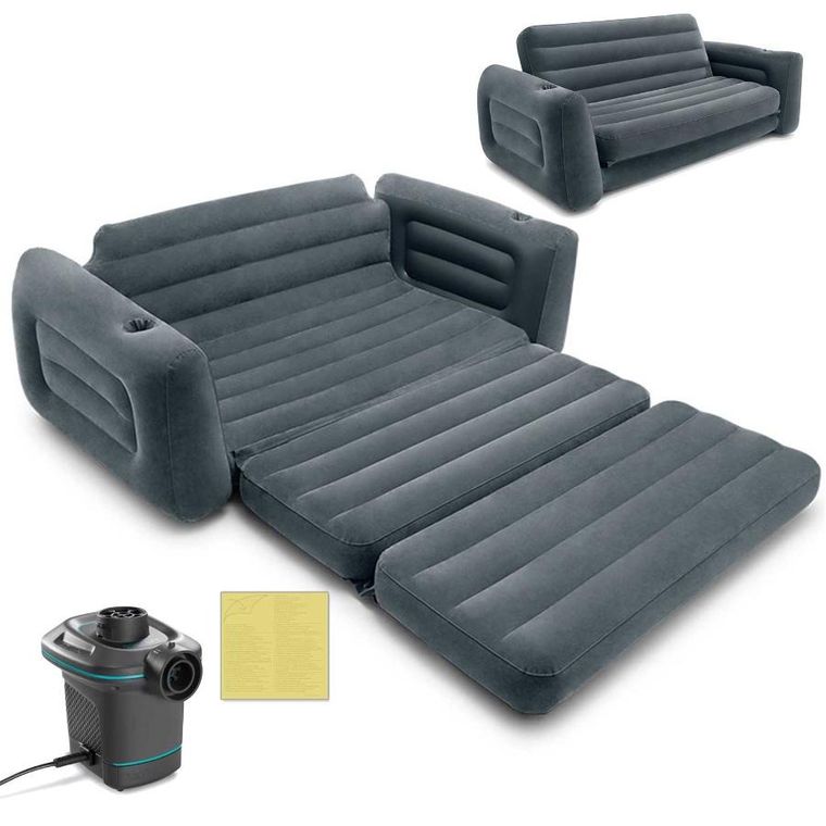 Intex, sofa, materac welurowy, 2 os., 2w1 + pompka
