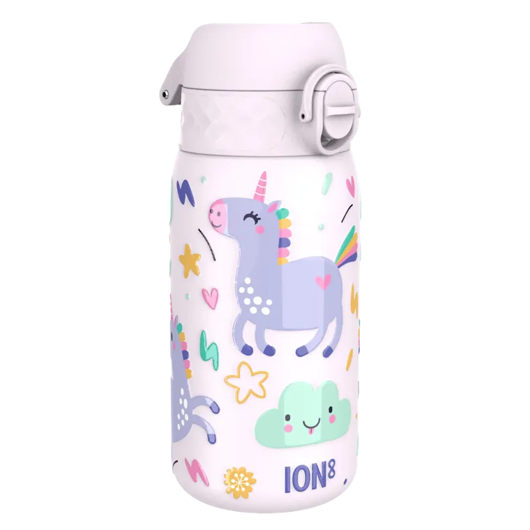ION8, Jednorożec, stalowy bidon z ustnikiem, liliowy, 400 ml