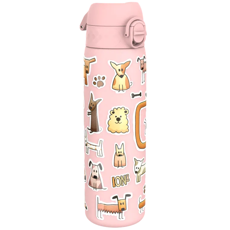 ION8, Pieski, bidon stalowy z ustnikiem, różowy, 600 ml