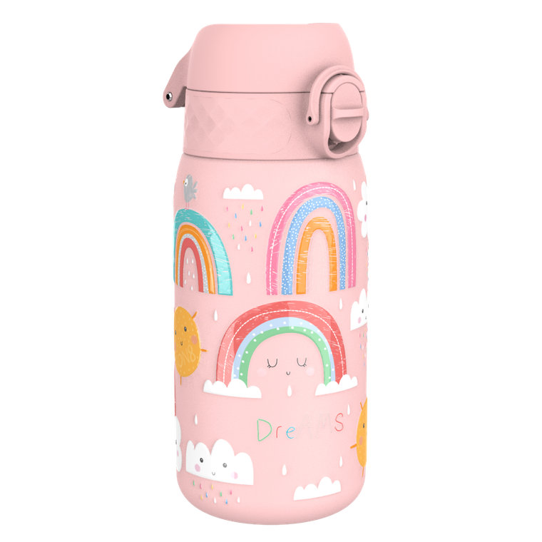 ION8, Tęcza, stalowy bidon z ustnikiem, różowy, 400 ml