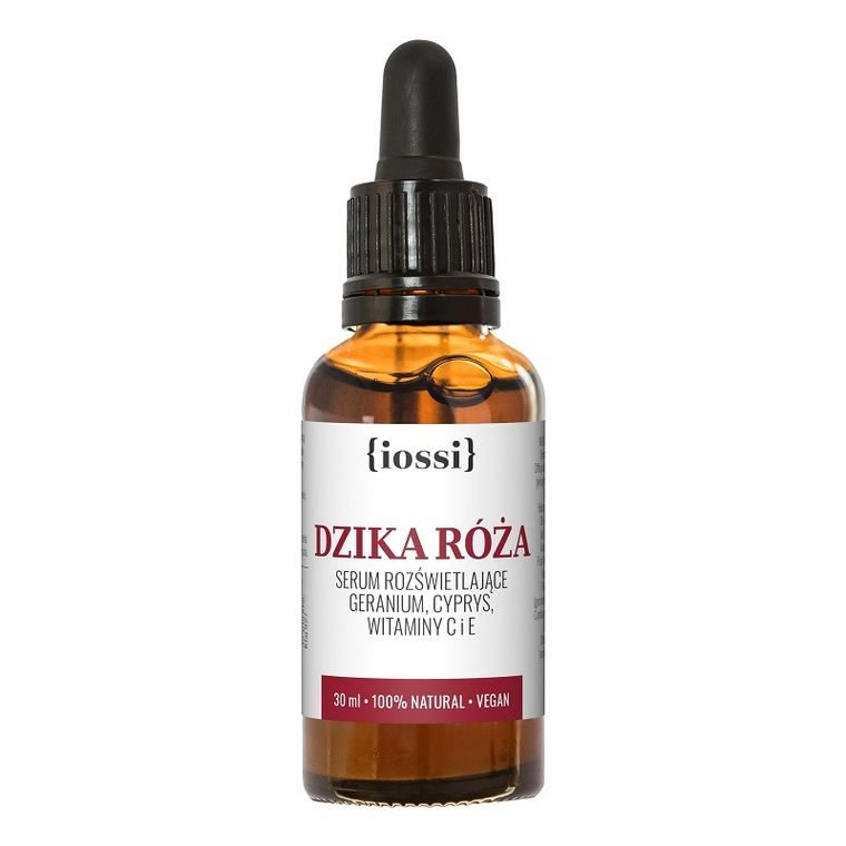 Iossi, Dzika Róża, serum rozświetlające z geranium, cyprysem, witaminami C i E, 30 ml