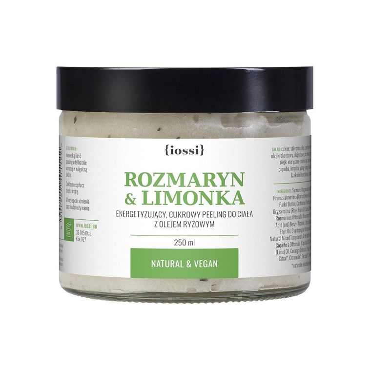 Iossi, Rozmaryn & Limonka, odświeżający cukrowy peeling do ciała z olejem ryżowym, 250 ml
