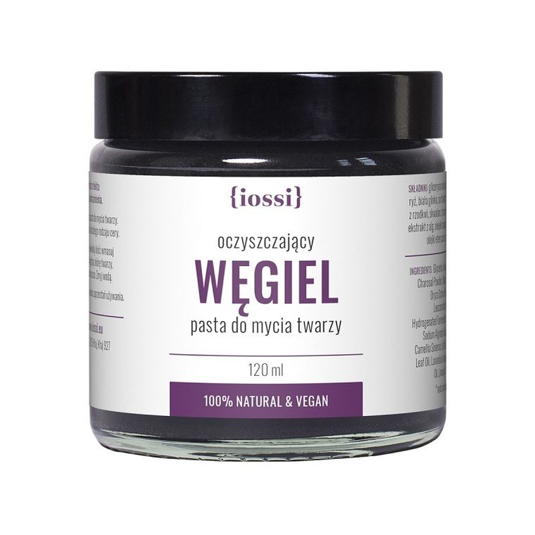 Iossi, Węgiel, oczyszczająca pasta do mycia twarzy z węglem aktywnym algami i zieloną herbatą, 120 ml