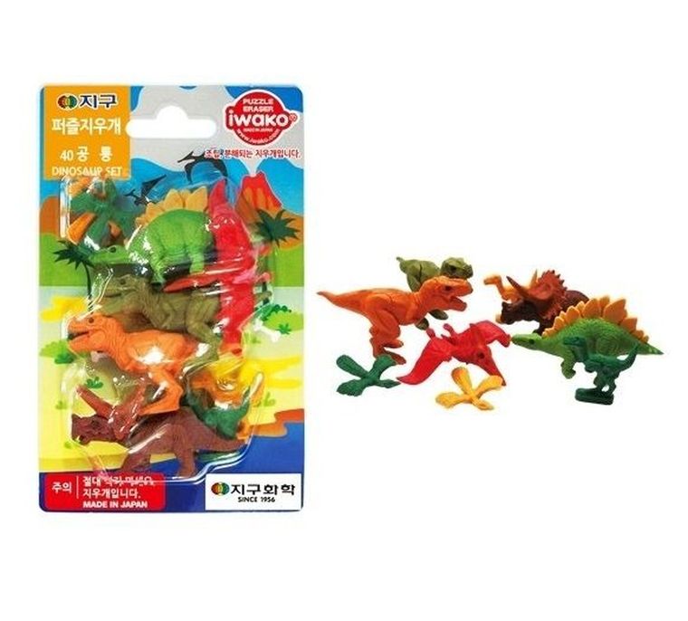 Iwako, gumki do ścierania - puzzle, dinozaury, 7 szt.