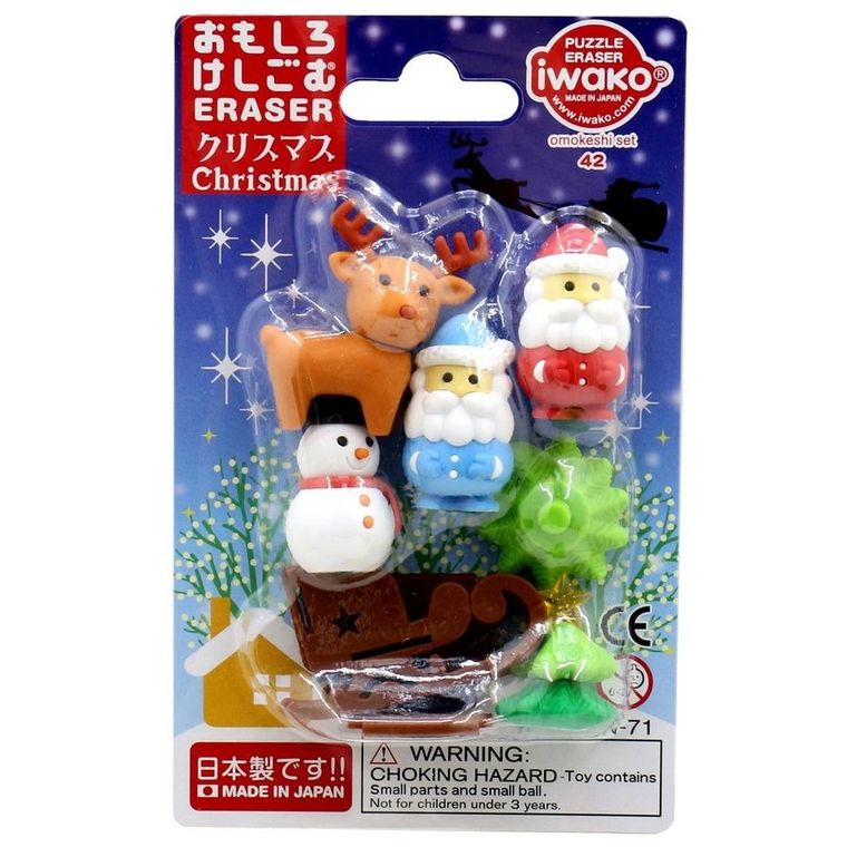 Iwako, gumki do ścierania - puzzle, Święty Mikołaj, 7 szt.