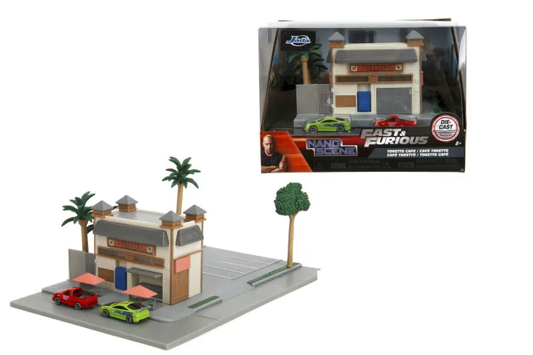 Jada Toys, Fast & Furious, Diorama, Kawiarnia Toretto, model metalowy z pojazdami