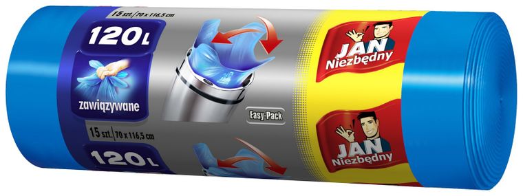 Jan Niezbędny, Easy pack, worki na śmieci, niebieskie, 120l, 15 szt.